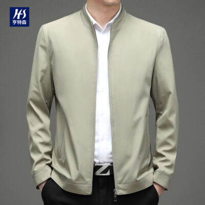 Hunterson Nam Xuân Thu Mới Áo Khoác Nam Đồng Màu Cổ Đứng Dây Kéo Tay Dài Công Sở Áo Khoác Nam Bố