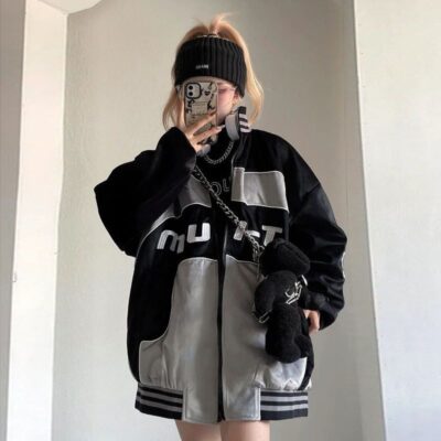 Ins hip-hop Mỹ đường phố cao retro nối hit màu đồng phục bóng chày áo khoác nữ sinh mùa xuân cặp đôi trang phục áo khoác thủy triều