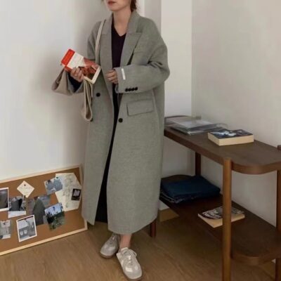 Áo khoác len hai mặt dáng dài nữ phiên bản Hàn Quốc Dongdaemun vải bọc thịt rời Bộ đồ thường ngày áo khoác len phù hợp với mọi lứa tuổi thu đông