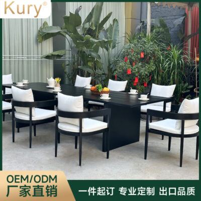 Nhà máy trực tiếp Kury bàn dài giải trí ngoài trời hoàn toàn bằng nhôm Bắc Âu khách sạn sân vườn biệt thự sân ngoài trời bàn ghế ăn