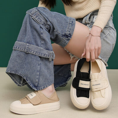 Giày vải bánh mì mùa xuân 2023 mới cho nữ Velcro hai giày nữ đế dày giày thường giày mọi trận đấu nữ