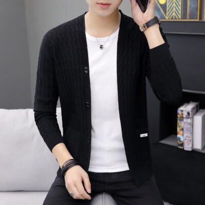 Mùa Thu Đông Cổ Dệt Kim Cardigan Dày Nam Bóng Chày Cổ Áo Khoác Phối Xu Hướng Áo Len Nam Áo Khoác Ngoài Áo Khoác