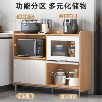 Bếp ăn hiện đại tủ bát cao từ trần đến sàn có chân giá để lò vi sóng tủ đựng trà treo tường nhiều tầng
