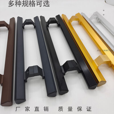 Bán buôn tay nắm cửa kính cường lực không khung cửa trượt kéo đẩy tay nắm cửa gỗ tay nắm cửa hợp kim nhôm gắn trên bề mặt màu đen
