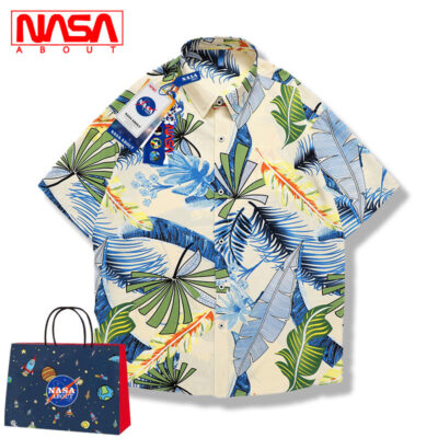 NASA doanh mùa hè ice lụa ngắn tay áo sơ mi nam Hawaii quốc triều bãi biển hoa sơ mi rời tất cả các trận đấu inch áo sơ mi nam