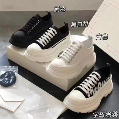 2023 Mới McQueen Đế Dày Giày Vải Thể Thao Nữ Giày Nhỏ Màu Trắng Bố Giày Muffin Tăng Chiều Cao Giày Đôi Nam