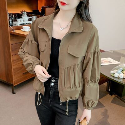 Áo khoác nữ tay dài cổ polo kiểu phương Tây quần áo mùa thu phiên bản mới của Hàn Quốc áo khoác mỏng phong cách retro hàng đầu