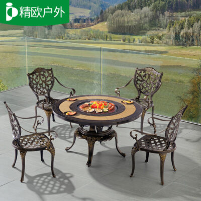 Bàn nướng ngoài trời sân ngoài trời bàn ghế nhôm đúc bếp nướng điện carbon công dụng kép nhà vườn biệt thự kết hợp bàn ăn thông thường