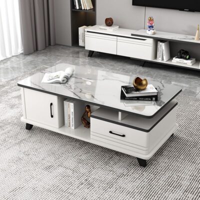 Góc tròn phòng khách nhà Bàn trà đẹp hiện đại tối giản căn hộ nhỏ kính cường lực phong cách châu Âu bàn cà phê kết hợp tủ TV tối giản