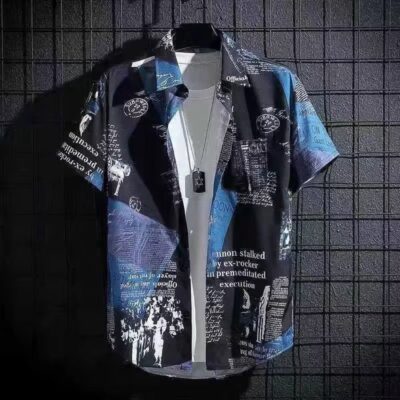 Nhà sản xuất báo mùa hè minh họa áo sơ mi hoa ngắn tay nam và nữ xu hướng retro áo sơ mi cổ rộng Cuba bán buôn