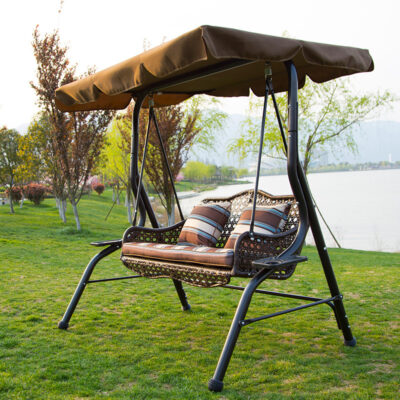 Giải Trí Đôi Ngoài Trời Sân Vườn Khách Sạn Biệt Thự Ban Công Sắt Rèn Treo Phong Cách Màu Xanh Có Phủ Cà Phê Đá Ghế Xích Đu