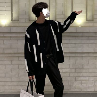 Cardigan Nam Dệt Kim Xuân Thu 2023 Áo Len Mới Dáng Lười Nam Phong Cách Xu Hướng Hàn Quốc Cá Tính Cổ Chữ V