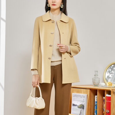 Năm 2023 Đầu Mùa Xuân Mới Áo Khoác Cashmere Nữ Trung Dài Búp Bê Cổ Nhỏ Mỏng Áo Khoác Len