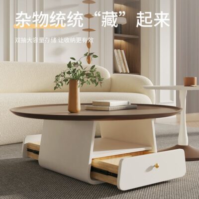 Bàn cà phê tròn phong cách kem phòng khách nhà tối giản hiện đại bàn nhỏ Pháp ánh sáng sang trọng căn hộ nhỏ internet người nổi tiếng bàn cà phê