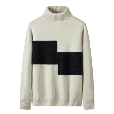 Nhà máy xuất khẩu ngoại thương mùa thu nam áo len cổ cao nửa mới thanh niên áo len cá tính màu tương phản đơn giản