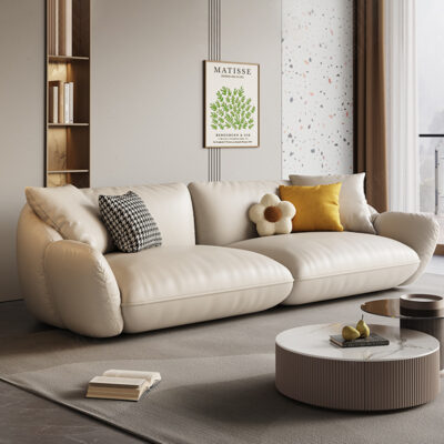 Nhẹ sang trọng tối giản sofa da phòng khách lớp trên cùng da bò đơn giản hiện đại kiểu kem lưới đỏ căn hộ nhỏ sofa da nghệ thuật