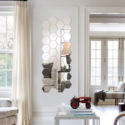 Miếng dán tường acrylic thân thiện với môi trường 3D dán gương trang trí ba chiều xuyên biên giới phong cách bùng nổ gương dán tường hình lục giác không đều