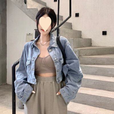 Áo khoác denim ngắn thiết kế nhỏ cảm giác dáng rộng dáng ngắn nữ phiên bản Hàn Quốc áo khoác dài tay mùa xuân tân sinh viên