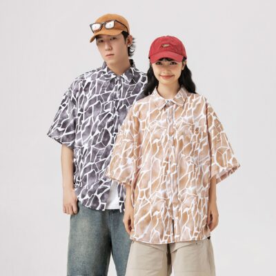 Sơ mi họa tiết hoa Hawaii cặp đôi phong cách Hồng Kông ngắn tay mùa hè đi biển xu hướng áo sơ mi nam dáng rộng đi biển
