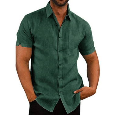 Amazon ebay bán chạy mùa hè ve áo màu trơn áo sơ mi nam ngắn tay cotton và vải lanh chất lượng trong kho