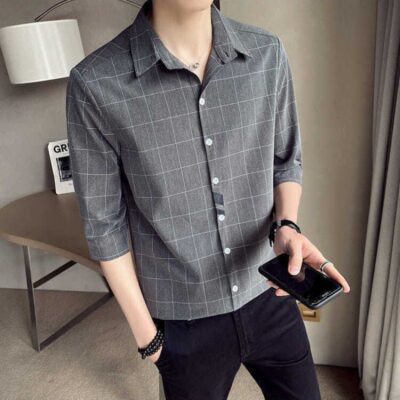 Áo sơ mi nam tay năm quý phong cách Hàn Quốc hợp thời trang mùa hè áo sơ mi kẻ sọc trẻ trung đẹp trai phù hợp với tất cả áo sơ mi nam ngắn tay