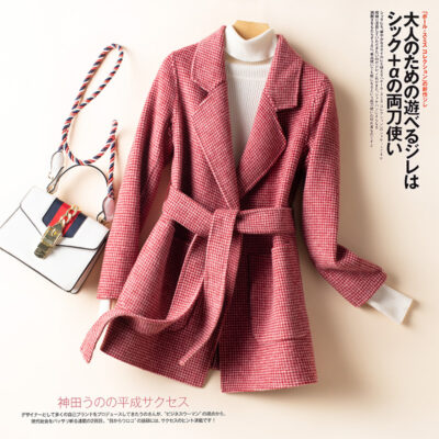 Chống mùa giải phóng mặt bằng mới của phụ nữ áo khoác len houndstooth dài trung bình tính khí lỏng lẻo phù hợp với cổ áo gió