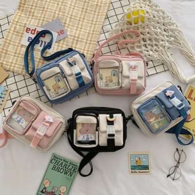 Ins Mori Girl Trái Tim Túi Nhỏ Nữ Túi Sinh Viên Dễ Thương Túi Đeo Vai Vải Bông Tai Kẹp Nhật Bản Túi Vuông Nhỏ