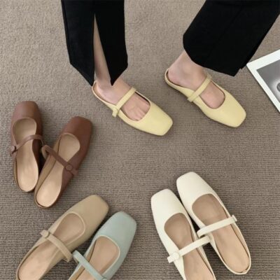 Dép size lớn áo khoác ngoài mùa hè cho nữ phong cách Pháp Mary Jane đi biển nửa kéo giày lười Muller kèm váy ba lê giày múc