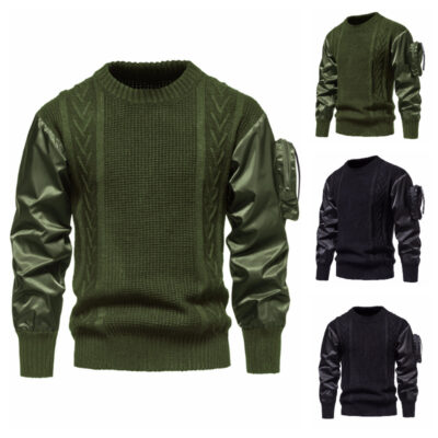 Ngoại Thương Âu Mỹ Nam Hợp Thời Trang Thương Hiệu Cổ Tròn Dày Khâu Tay Túi Ba Chiều Cá Tính Áo Len Áo Len Áo Khoác Bán Buôn