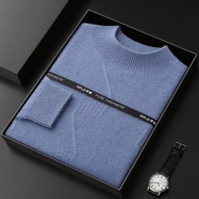 Áo len cashmere nguyên chất 100% dày hai sợi cổ áo len chui đầu rộng rãi ấm áp giữa cổ áo len dệt kim jacquard