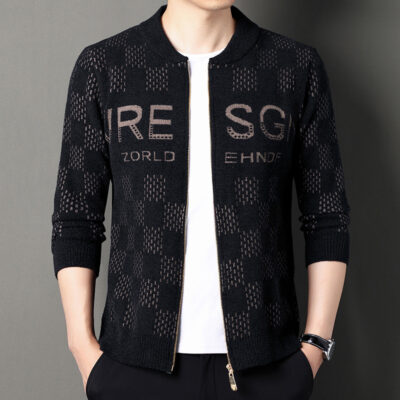 Mùa Thu Đông 2022 Mới Nam Dày Giả Chồn Dệt Kim Áo Khoác Cardigan Trung Niên Và Thanh Niên Chữ Áo Len Dây Kéo Áo Len