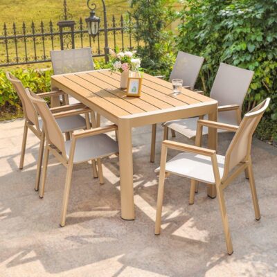 Bàn ghế gỗ nhựa ngoài trời sân vườn bằng gỗ chống ăn mòn chống thấm ban công ngoài trời giải trí ngoài trời kết hợp bàn ghế sân vườn