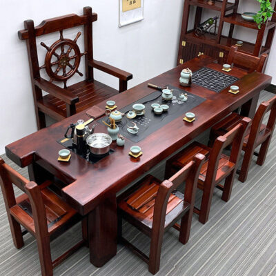 Gỗ thuyền Bàn trà gỗ và ghế kết hợp bàn cà phê bàn gỗ nguyên khối nhà mới Bàn trà kiểu Trung Quốc Bàn trà kung fu bộ bàn ghế đơn giản