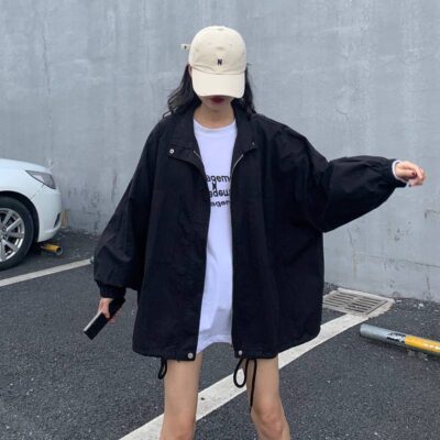 Mùa xuân và mùa thu phiên bản Hàn Quốc của Harajuku BF Hồng Kông phong cách rộng tất cả các trận đấu áo khoác dụng cụ dài tay áo khoác sinh viên áo khoác cardigan nữ