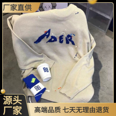 Ader thời trang khí chất áo len bắn tung toé mực chữ thêu áo len chui đầu cổ tròn dáng rộng cho cặp đôi nam nữ