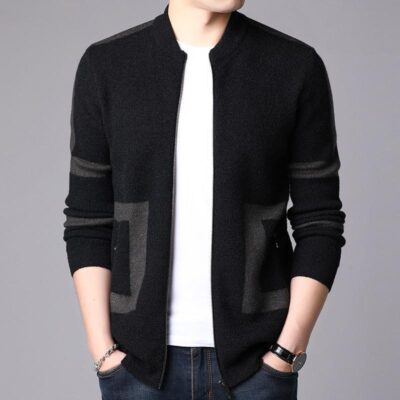 Mùa thu và mùa đông mới áo khoác nam giả nhung chồn dây kéo cardigan cổ áo bóng chày dày dệt kim áo khoác nam quần áo nam giản dị