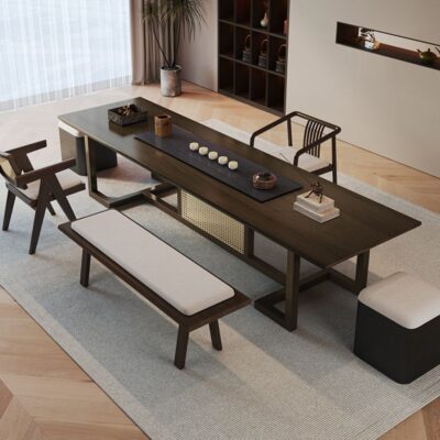 Bàn trà gỗ đặc Zen văn phòng sáng tạo Bàn trà đơn giản phong cách Trung Quốc mới log bảng lớn phong cách wabi sabi kết hợp Bàn trà và ghế