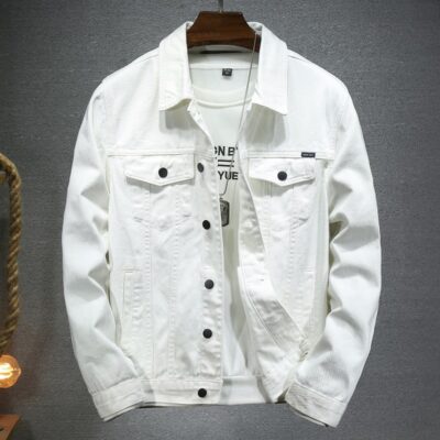 Phong cách Xuất khẩu Phong cách Hồng Kông trẻ trung màu trắng thời trang đường phố đẹp trai áo khoác denim nam Âu Mỹ cỡ lớn áo khoác rộng rãi thường ngày
