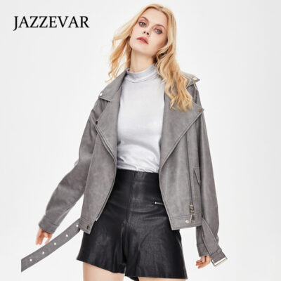 Jiazehua xe máy áo khoác da nữ thu đông 2023 mới rời tất cả các trận đấu da PU nhỏ áo khoác da ngắn