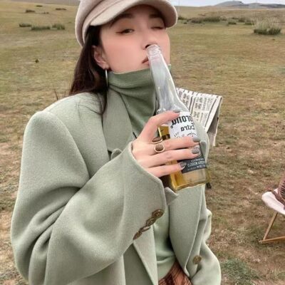 WANYI mùa thu và mùa đông mới đi lại áo khoác len hai mặt của phụ nữ dài chất lượng cao phù hợp với áo khoác len 9906