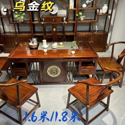 Bàn trà gỗ nguyên khối và ghế kết hợp mới của Trung Quốc Zen craft home Bàn trà văn phòng đẹp sang trọng đơn giản hiện đại Bàn trà