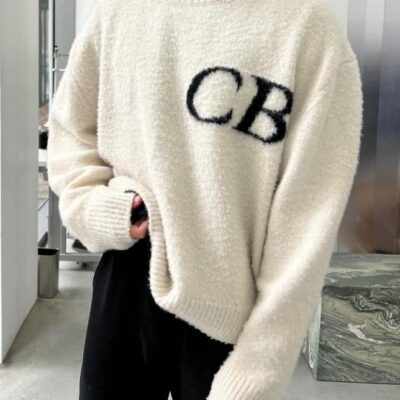 2022fw Hợp Thời Trang Thương Hiệu Chữ Lớn Logo Dạ Nỉ Nam Nữ Rời Áo Len Cổ Tròn Cặp Đôi Mẫu Lười Gió Áo Len