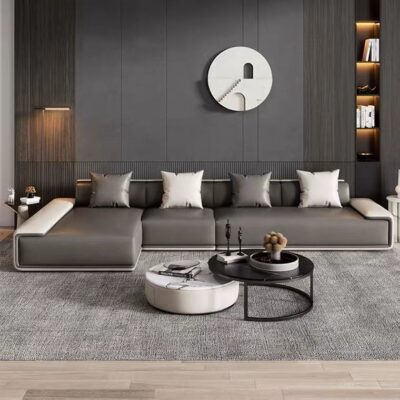 Sofa vải công nghệ Ý hiện đại tối giản nhẹ nhàng sang trọng phòng khách chung cư lớn nhỏ hàng thẳng kết hợp ghế đôn cao su non