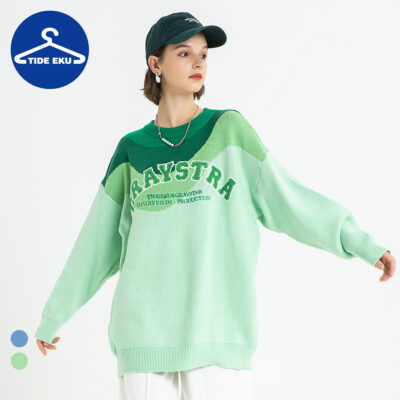 TIDEEKU Nam Dệt Kim Bán Buôn Ins Triều Thương Hiệu Bóng Chày Mỹ Đồng Phục Nhật Bản Màu Sắc Tươi Tắn Áo Len