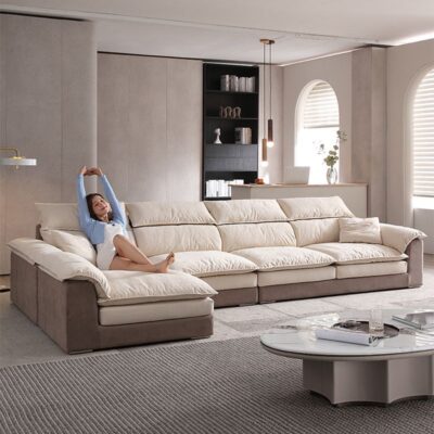 Zhenpi đẹp sang trọng công nghệ giặt không cần sofa vải phong cách kem sofa vải ghế dài kết hợp 2023 sofa mới phòng khách