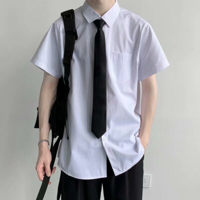 Mùa hè áo sơ mi trắng ngắn tay nam DK đồng phục xu hướng Hàn Quốc dáng rộng Nhật Bản Harajuku giản dị đồng phục lớp học sinh áo sơ mi