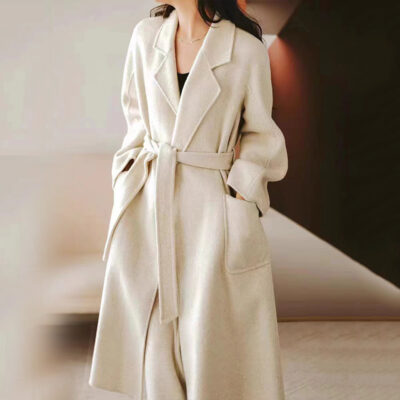 [90% Wool 10% Tencel] Áo khoác len rời dáng dài phong cách Hepburn mới Y81085