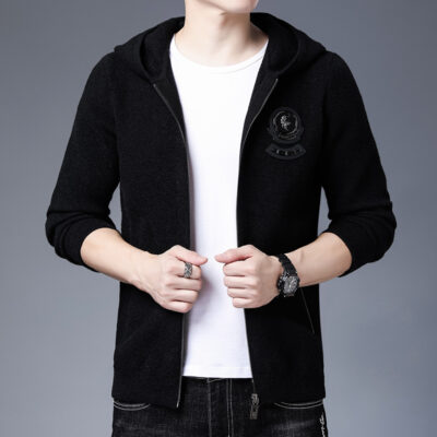 Nam cao cấp nam nhung chồn cardigan mùa thu đông trung niên áo len ấm áp thời trang hàng đầu bố bộ trang phục