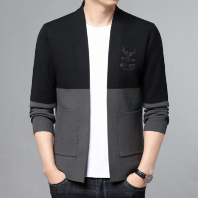 Áo dệt kim nam Áo khoác ngoài cardigan nam Áo len thêu tay dài thông thường Áo khoác vải lanh nam Xu hướng xuân thu nam