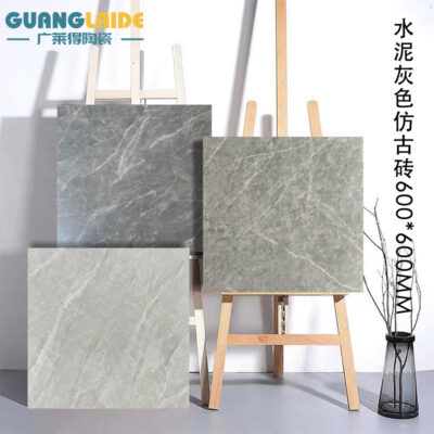 Phòng tắm nhà bếp gạch lát nền chống trượt phòng khách ban công phòng tắm gạch 600*600 mờ màu xám gạch giả cổ